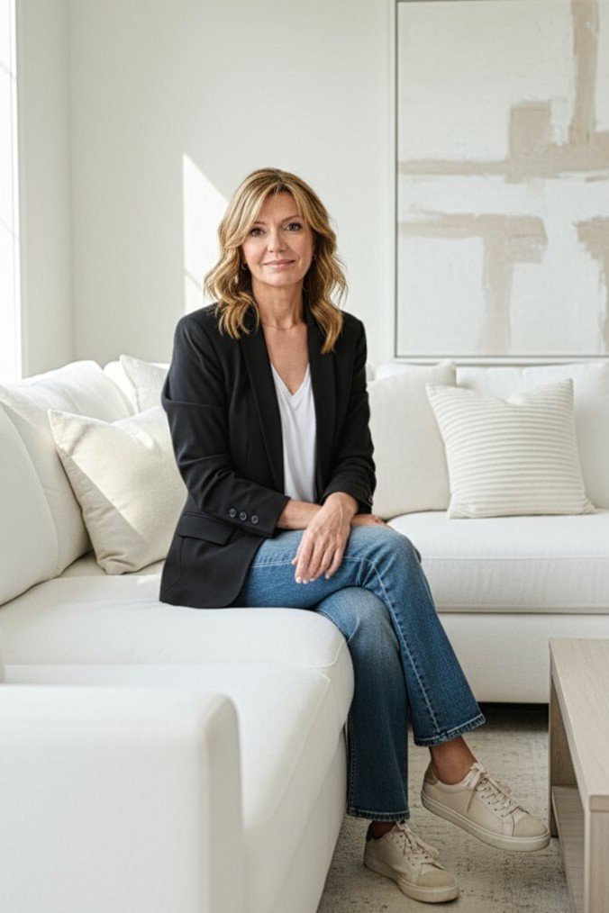 Begoña, interiorista de Sentier Interiors, en un espai dissenyat per transmetre calma, equilibri i benestar.